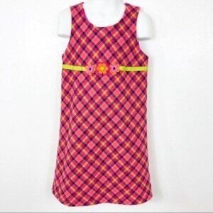 Little girls Plaid retro sleeveless felt flowers dress size 6X Hartstrings